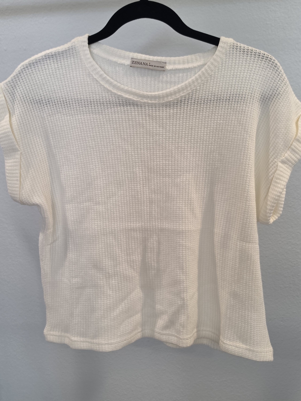 Zenana Outfitters Cream Waffle Knit Short Sleeve Tee - Size S